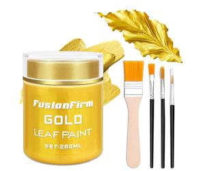 FusionFirm Pittura Acrilica Oro Metallizzato, 280 ml, Atossica e Resistente alla Luce, Per Fai da Te, Tela, Legno, Tessuto, Ceramica, Pietra, Con 1 Pennello Inclusi