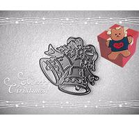 Fustelle da taglio a forma di campanella con fiocco di Natale, per realizzare biglietti, stencil con fiocco per fai da te, scrapbooking, decorazioni per goffratura, con simpatica spilla