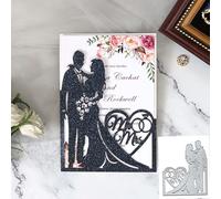 Fustelle in metallo con coppia di innamorati, per inviti di matrimonio, lettere, cuore, amore, fiore, foglia, stencil fai da te, scrapbooking, decorazioni in rilievo, carta per scrapbooking e