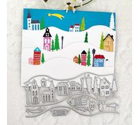 Fustelle in metallo con motivo città innevata, 15,4 x 7,1 cm, per la creazione di biglietti, stencil per album di ritagli, album fotografici, modelli decorativi in rilievo