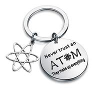 FUSTMW Portachiavi con simbolo della scienza atomica, chimica, scienziato, fisico, chimico, insegnante, regalo per amanti della scienza (argento)