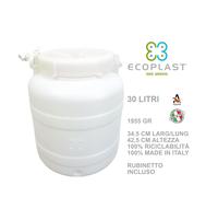 FUSTO 30 LT BOCCA LARGA PER ALIMENTI ACQUA VINO LATTE + rubinetto