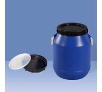 Fusto Alimentare in Plastica con Doppio Coperchio, Bidone HDPE Rinforzato per Acqua e Fermentazione, Barile a Bocca Larga Blu/Bianco(Blue,30l)