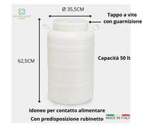 FUSTO CONTENITORE BOCCA LARGA 30 LT. BIANCO PER ALIMENTI CON TAPPO A VITE