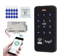 FUSYTULY Kit Impermeabili di Sistema di Controllo di Accesso WiFi Tuya Access Controller 125KHz 13.56 MHz RFID Tastiera + DC12V 3A Alimentatore + 15PCS Portachiavi, Senza Serratura Elettrica