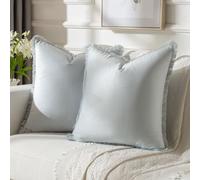 FUTEI Set di 2 federe decorative in velluto azzurro, 40,6 x 40,6 cm, morbide e accoglienti, con nappe, stile bohémien, decorazione per la casa per divano, letto, soggiorno