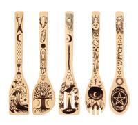 FUTERLY 5 cucchiai da strega in legno per cucinare, regali da strega per donne, spatola in legno per la decorazione della strega, regali per streghe cottagecore, set da strega per decorazione pagana,