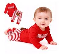 FUTERLY Completo Natalizio Neonato My First Christmas Outfit Vestito Natale Neonato Costume Natale Neonati Natalizio Body + Pantaloni Abbigliamento Neonati Natales 3-6 Mesi