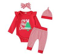 FUTERLY Completo Natalizio Neonato,My First Christmas Outfit,Vestito Natale Neonato,Costume Natale Neonatos Body + Pantaloni + Fascia+Cappello,Abbigliamento Neonati Natales 0-3 Mesi
