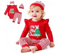 FUTERLY Completo Natalizio Neonato,My First Christmas Outfit,Vestito Natale Neonato,Costume Natale Neonatos Body + Pantaloni + Fascia+Cappello,Abbigliamento Neonati Natales 12-18 Mesi