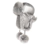 Futrzane Cappello Aviatore - Colbacco in Pelle con Pelliccia Sintetica da Donna (L, Argento - Argento Siberian)