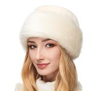 Futrzane Classic Colbacco - Cappello Pelliccia Ecologica Donna - Berretto Russo (L, Ecru - Ecru Classic)