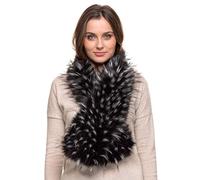 Futrzane Classic Sciarpa - Collo di Pelo Donna - Coprispalle Pelliccia Sintetica (Nero con Bianco Classic)