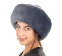 Futrzane Siberian Colbacco - Cappello in Pelle con Pelliccia da Donna Elegante (L, Blu Acciaio - Blu Acciaio Siberian)