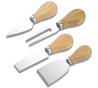Futu - Set di 4 coltelli da formaggio con manico in legno di bambù, taglierina per formaggio in acciaio inox, mini coltello, coltello per burro, spatola e forchetta