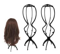 Futuhada 2 Pezzi 50 cm Espositore Pieghevole Parrucca, Supporto per Parrucche di Plastica, Durevole Portatile Porta Parrucche Cappello per Asciugare le Parrucche, Conservazione, Nero