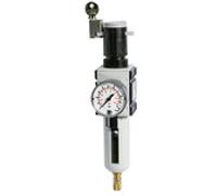 FUTURA - Regolatore filtro con contenitore per PC, cestello protettivo e mano, 5 µm, BG 4, G 1, PE 1,5-16 bar, gamma di regolazione 0,1-2 bar, scarico VA
