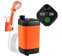 FUTURA8 Doccia Portatile Ricaricabile, Doccia da Campeggio, Doccia Esterna per Camper Van Auto e Giardino, Pompa a Batteria 6000 mAh, Tubo 2 m, 3 modalità di Pressione, Display Digitale Temperatura