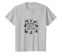 Future Crazy Cat Lady Cats per Ragazze, Regalo per Amanti dei felini Maglietta, Bambini, Argento, 4 Anni