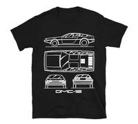 Future Flying Time Travel Car Blueprint Men's DMC 12 Retro Sci-FI Movie Tee, Nero , M