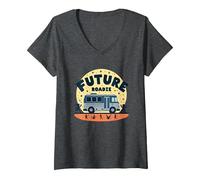 Future Roadie My First Concert Kids Music Tour Bus Avventura Maglietta con Collo a V, Donna, Grigio Scuro, XL
