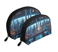 Future Science Fiction City - Trousse da viaggio con stampa in 2 pezzi, portatile, da viaggio, bianco, Taglia unica