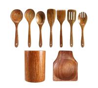FutureHight 9 pezzi di in legno per cucinare, utensili in legno per cucinare con porta utensili, set di utensili da cucina in legno di teak