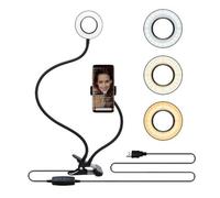 FUTUREORYY Lampada Selfie Dimmable con Treppiede e Supporto Smartphone LED USB con Braccio Flessibile Modalità di Illuminazione per Video Foto e Nero