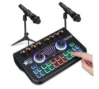 FUTUREORYY Mixer Audio con Doppio Microfono Professionale per Podcast e Live Streaming Scheda Audio con Effetti Dj e Cambia Voce per Pc e Smartphone Kit Completo per Produzione Studio Podcast