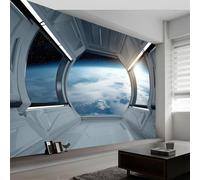 Futurismo Arta da parati fotografica, 200 x 140 cm Carta da parati da parete, Spazio Geometrico Tecnologico Terra decorazione murale moderna, per soggiorno, ufficio, corridoio, poster murale