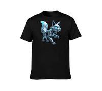 Futuristic Black Pure Cotton Round Neck Tee Showcasing Robot Fox Graphic, Tech-Inspired & Cool XXXL
