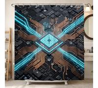 Futuristic Circuit Board Tech - Tenda da doccia con microchip, 152 x 183 cm | Modello di circuito digitale, design futuristico del processore, stile industriale high-tech, arredamento moderno del bagno