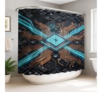 Futuristic Circuit Board Tech - Tenda da doccia con microchip, 274 x 183 cm | Modello di circuito digitale, design futuristico del processore, stile industriale high-tech, arredamento moderno del bagno