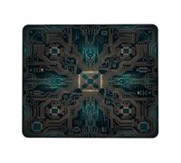 Futuristic Circuit Board Tech Theme Industrial Small Mouse Pad | Tema tecnico, stile industriale, percorsi circuiti dorati, motivo processore digitale, accessorio per computer