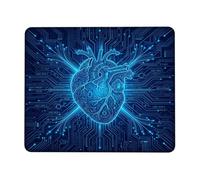 Futuristic Circuit Heart Tech Theme Anatomico Piccolo Tappetino per Mouse | Modello di circuito, tecnologia futuristica, illustrazione medica, tema cibernetico, accessorio per spazio di lavoro del