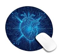 Futuristic Circuit Heart Tech Theme Anatomico Piccolo Tappetino per Mouse | Modello di circuito, tecnologia futuristica, illustrazione medica, tema cibernetico, accessorio per spazio di lavoro del