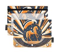 Futuristic Horse on Dark Set di 2 astucci per raccoglitori a 3 anelli, cerniera liscia con finestra in PVC trasparente, astuccio per forniture scolastiche