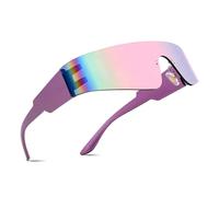 Futuristic - Occhiali da sole con visiera senza montatura monopezzo per uomo e donna, tonalità specchiate, viola, Viola