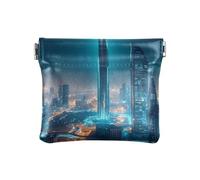 Futuristic Saudi Arabia Portamonete da donna, piccolo portamonete in pelle, piccolo portafoglio per contanti, Futuristico Arabia Saudita-1, 4.33x3.74In, Futuristico Arabia Saudita-1