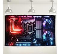 Futuristic - Sfondo fotografico con circuito stampato, motivo neon tecnico, decorazione per interni ed esterni, per feste, eventi, giochi, 180 x 109 cm