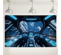 Futuristic Space Cockpit Sfondo galattico, sfondo fotografico per sala di controllo, decorazione per eventi interni ed esterni a tema astro, ideale per feste a tema spaziale ed eventi di fantascienza