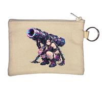 Futuristic Warrior with Giant Weapon - Portamonete con portachiavi, colore: Beige