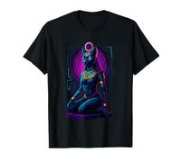 Futuristico Cyberpunk Bastet Dea Gatta Egiziana Maglietta