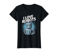 Futuristico I Love Robots Codice Circuito Maglietta con Stampa Grafica Economica, Donna, Nero, L
