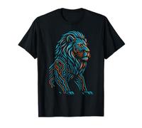 Futuristico Tech Lion, Circuit Art Blu e Arancione Maglietta