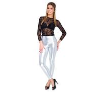 Futuro Fashion - Leggings Lunghi a Vita Alta - Effetto Pelle - Finitura Lucida od Opaca - Argento - 48