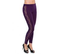FUTURO FASHION® - Leggings Lunghi in Cotone con Fascia in Pizzo - Pantaloni alla Moda - Prugna - 46