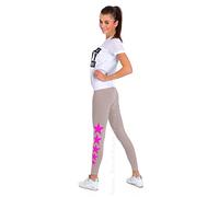 Futuro Fashion Leggings Lunghi in Cotone Elasticizzato - Vita Tradizionale - Stampa con Stelle - Taglie dalla 40 alla 54 Beige - 46