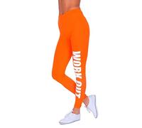 Futuro Fashion - Leggings stampati, per allenamento, lunghezza intera, in cotone, pantaloni da palestra e fitness Orange 36