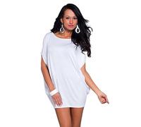 Futuro Fashion® - Vestito Donna Corto in Stile Oversize - Maniche Corte - Elasticizzato - Taglie dalla 40 alla 50-8127 - Bianco - 48 (XXL)